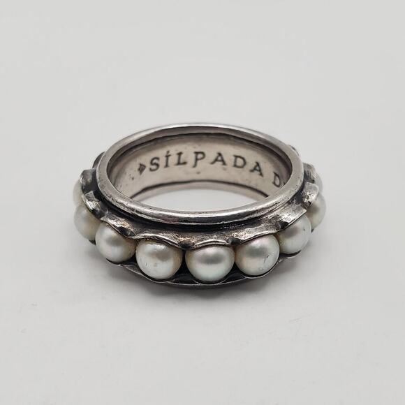 Silpada Designs Jewelry - Silpada Designs Sterling Silver Nested Pearls Ring Scalloped Bezel R2209 Size 7